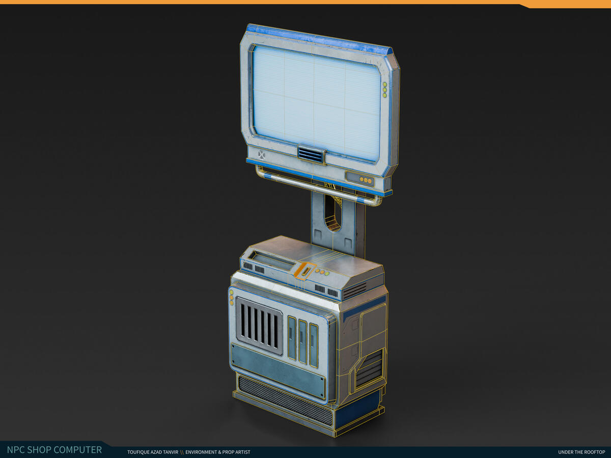 npc shop computer wireframe render. npc shop computer wireframe render.